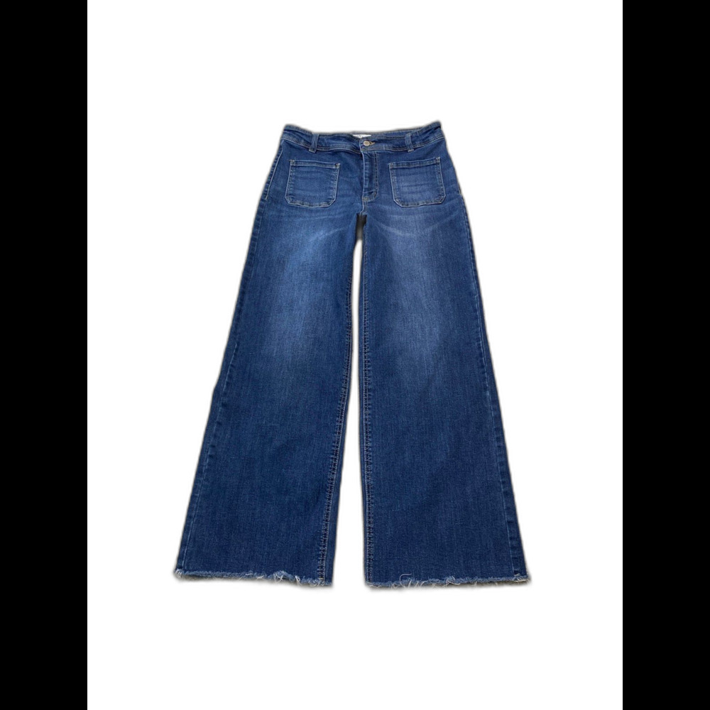 OAT High Rise Wide Leg Crop Jeans Raw Hem Patch Pocket Size 10/30